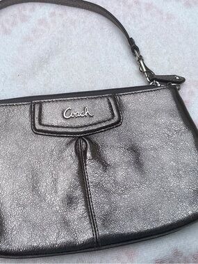 Coach Metallic Silver Leather Wristlet